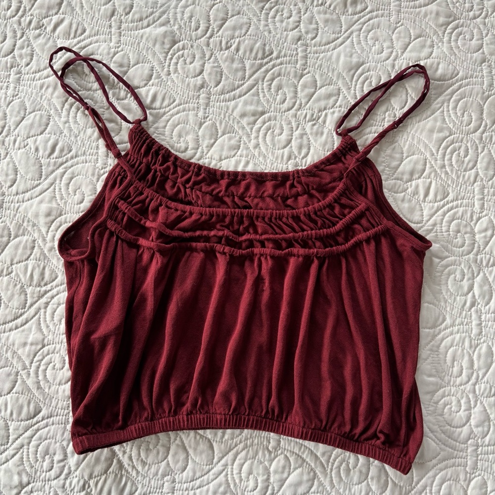 Urban Outfitters Burgundy Smocked Cropped Cami